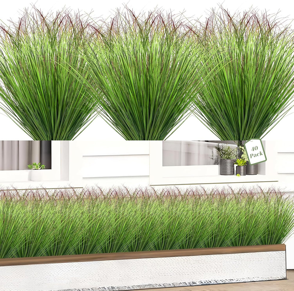 Künstliche Graspflanzen, Künstliche Sträucher, Weizengras, Künstliche Hohe Pflanzen Für Outdoor-Dekoration, Grüne Stiele, Unkraut Für Zimmer, Innenbereich, Heimdekoration (Grün-Roter Schwanz), 40