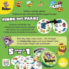 Zygomatic, Dobble Kids, Eco-Sleeves, joc pentru copii, joc de cărți, 2-8 jucători, vârste 4+, 15 minute, germană