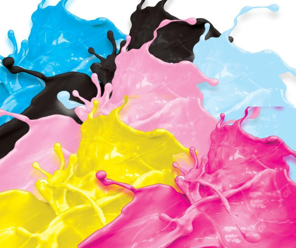 Set de coloranți alimentari cu cerneluri comestibile pentru plottere 6 x 100 ml | Cyan deschis | Cyan | Magenta deschis | | Magenta | Galben | Negru | Imprimare comestibilă, Imprimare pe hârtie tip wafer, adaos decorativ pentru prăjituri