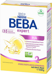 BEBA Expert HA 2 Lapte de continuare după 6 luni, hrană pentru copii cu proteină hidrolizată, doar lactoză, fără ulei de palmier, pachet de 6 (6 x 550 g) Naty Shop