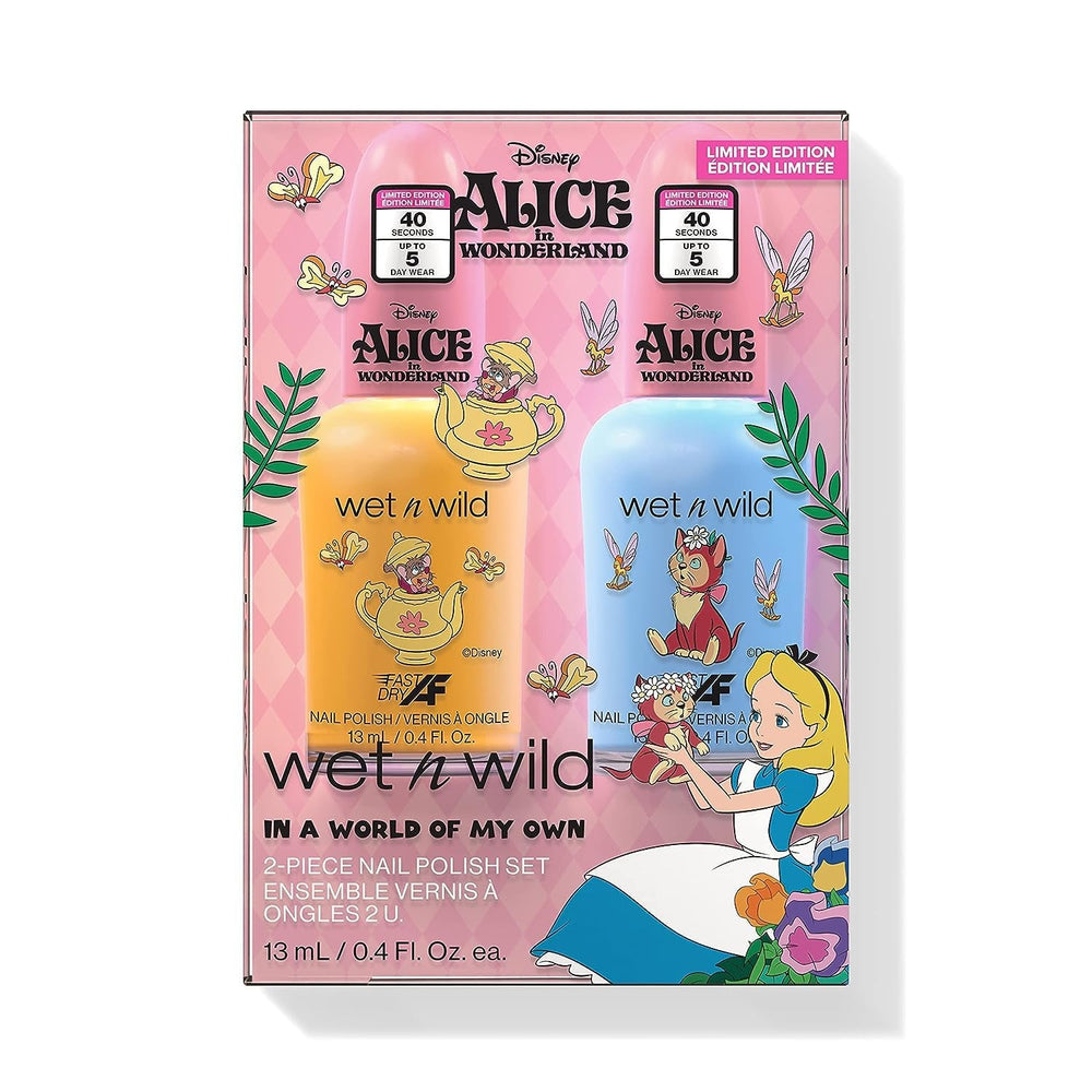 Wet n Wild Alice in Wonderland „In a World of My Own”, set de 2 oje cu o formulă cu uscare rapidă și de lungă durată, finisaj lucios, rezistă până la 5 zile