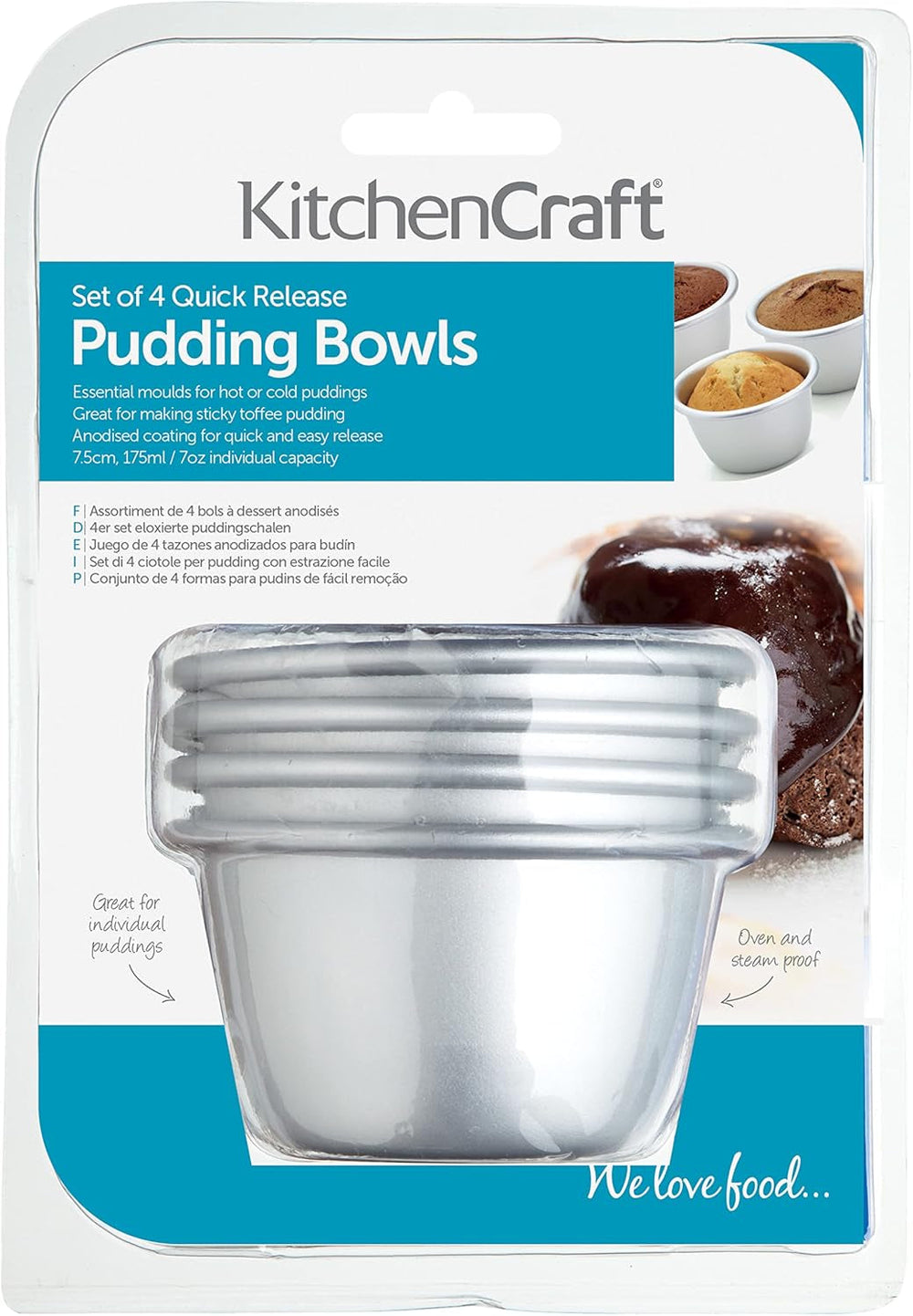 Mini matrițe pentru budincă Kitchencraft, aluminiu anodizat, 7,5 cm, set de 4, argintiu Matrite si tavi pentru copt Naty Shop