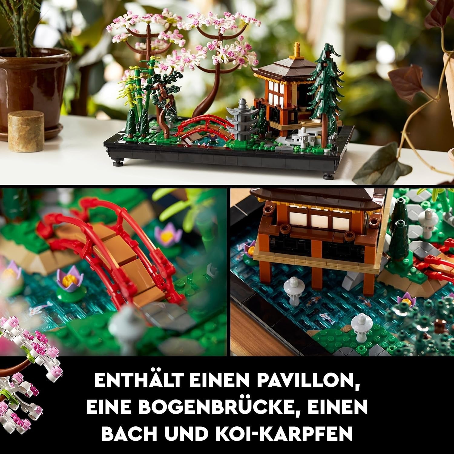 LEGO Icons Garten der Stille - Modell zum Bauen und Ausstellen - Japanische Oase mit Pavillon, Brücke, Koi-Karpfen, Lotusblumen, Bäumen - DIY Deko - Geschenk für Frauen und Männer - 10315