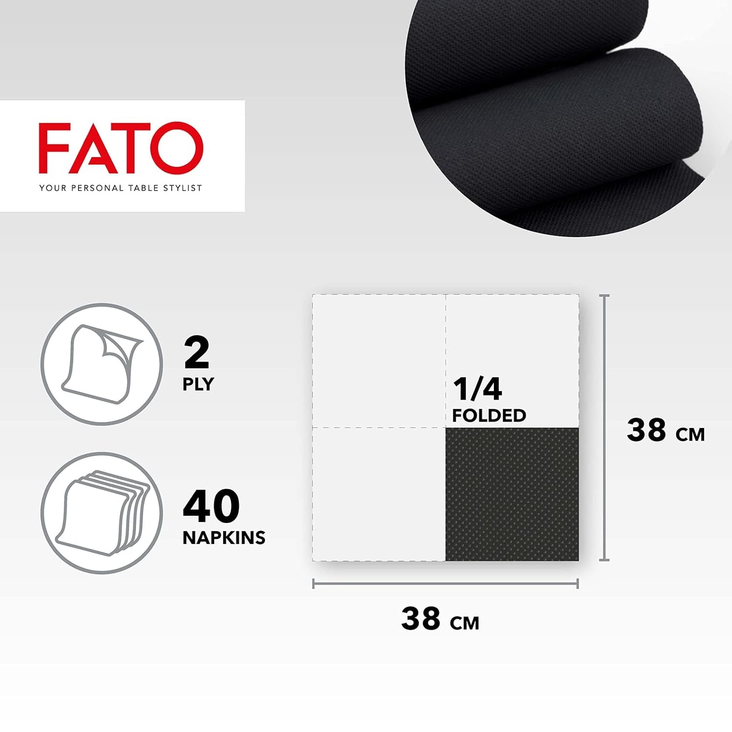 - Șervețele de hârtie de unică folosință, Softness And Softness, pachet de 40 de șervețele, dimensiune 38X38 pliate în 4, 2 straturi, culoare neagră, 100% hârtie din celuloză pură, certificate Fsc (pachet de 2)