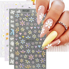 JMEOWIO 3D Nagelsticker Blume Frühlings Nail Art Sticker Selbstklebend Nagelaufkleber 5D Stereoskopisch Sommer Bunter Blumen Dekoration Nageldesign Zubehör 4 Blatt