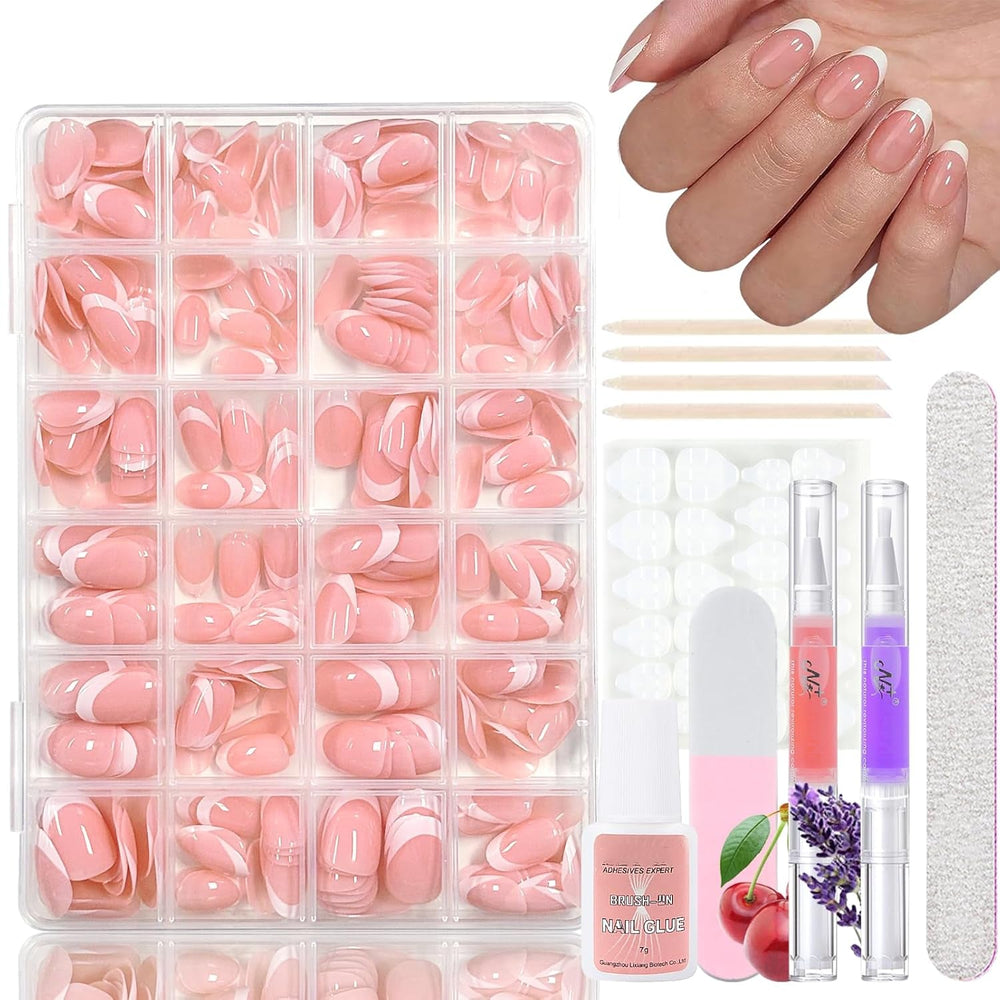 Set 360 de bucăți de unghii false cu balerină în gradient, unghii artificiale cu gradient roz și alb pentru lipire cu 2 bucăți de stilouri cu ulei pentru unghii, unghii false medii ombre pentru femei DIY