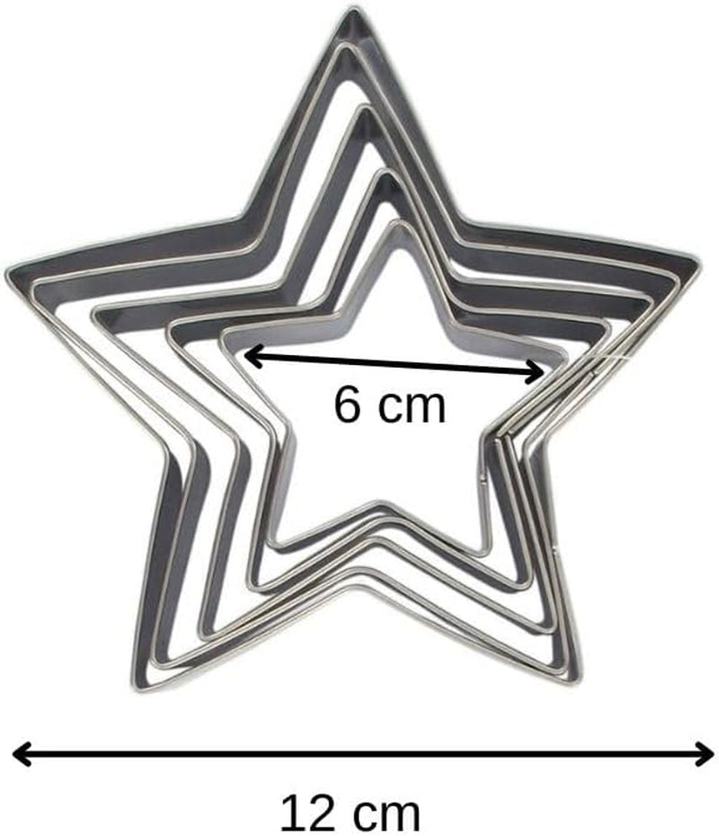 Zenker 44813 Set de 5 forme de biscuiți în formă de stea, Set de 5 forme de patiserie în formă de stea, Oțel inoxidabil, Argintiu, 6-12 x 2,5 cm