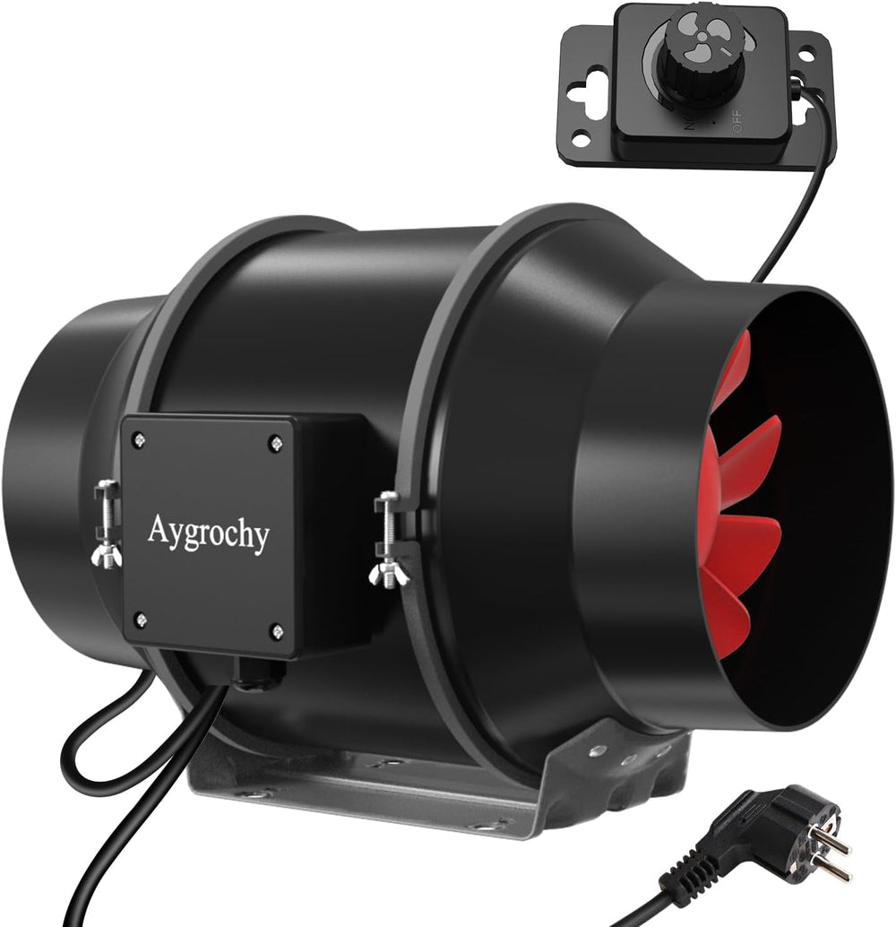 Ventilator de conductă reglabil Aygrochy 200 mm 70 W, ventilator de evacuare cu motor EC pentru încălzire, răcire, boostere, corturi de creștere, hidroponică, uz casnic, ventilație și suflantă de evacuare.