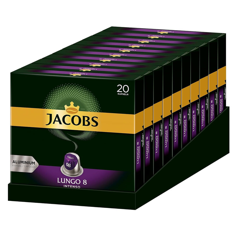 Kaffeekapseln Lungo Intenso, Intensität 8 von 12, 200 Nespresso®* kompatible Kapseln, 10 x 20 Getränke & Kapseln Lungo Intenso, Intensität 8, 100 Nespresso®* 10er Pack, 10 x 10 Getränke