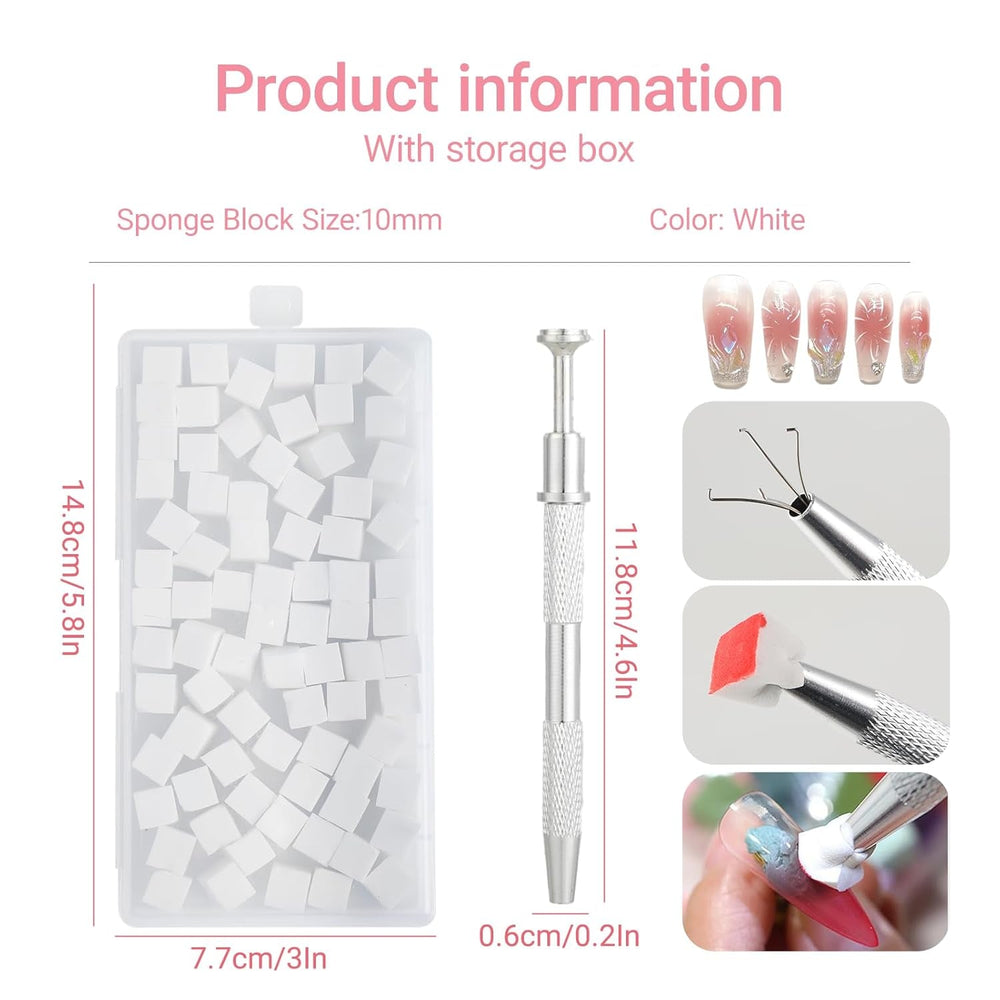 Nägel Selber Machen ，Nageldesign-Hilfsmittel，100 Stück Nail Art Schwämme Mit Metallgreifer, Schwammpinsel & Sponge Brush Applikator Für Gradient Nail Art Designs