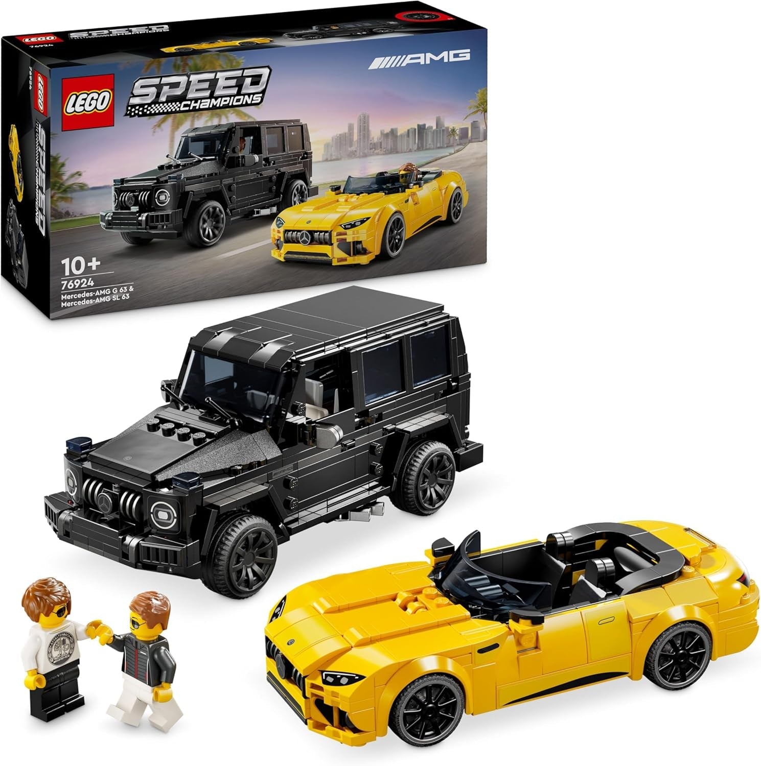 LEGO Speed Champions Mercedes-AMG G 63 & Mercedes-AMG SL 63, Bauset mit 2 Spielzeug Autos und 2 Fahrer Minifiguren, Geschenk für Jungen und Mädchen, Modellauto Set, Rennwagen Spielzeug 76924