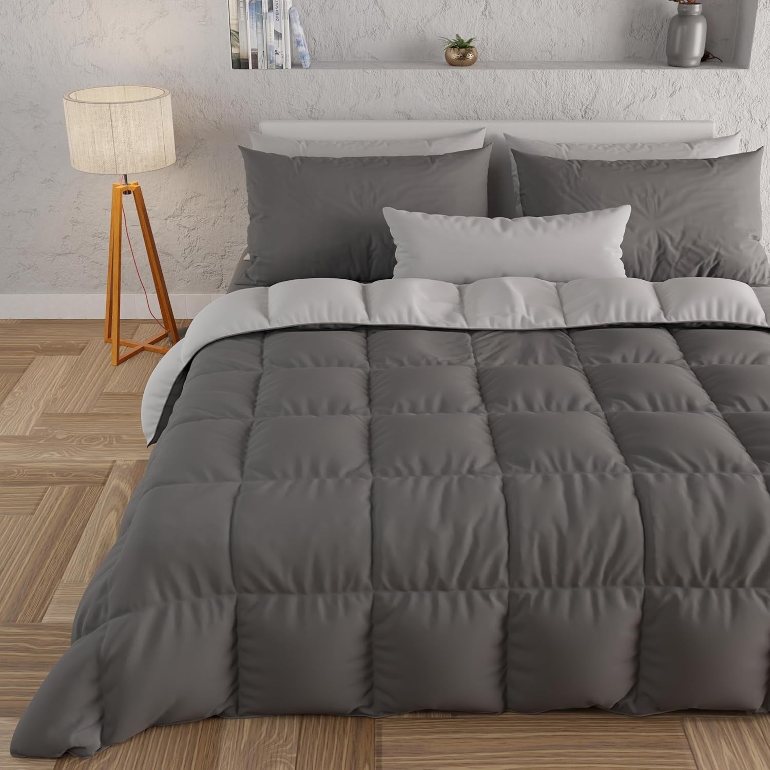 PETTI Artigiani Italiani - Cuvertură de iarnă pentru pat dublu, maxi, monocoloră, față-verso, alb, gri, 100% Made in Italy Plapumi si pilote Naty Shop Gri Dimensiune pat 120-130X200: [Plapuma 220 X 260 Cm]