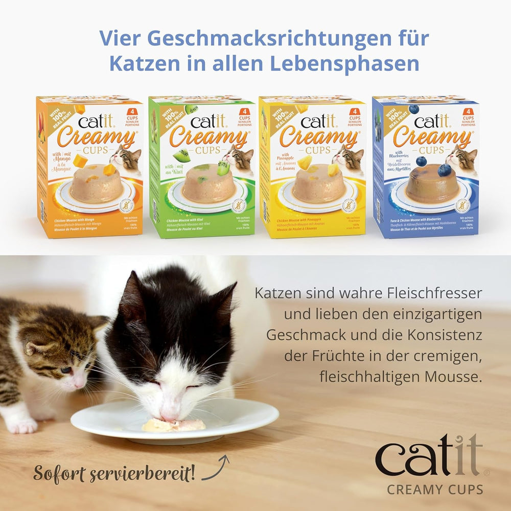 Catit Creamy Cups, Ton și Pui cu Afine, 4x25g