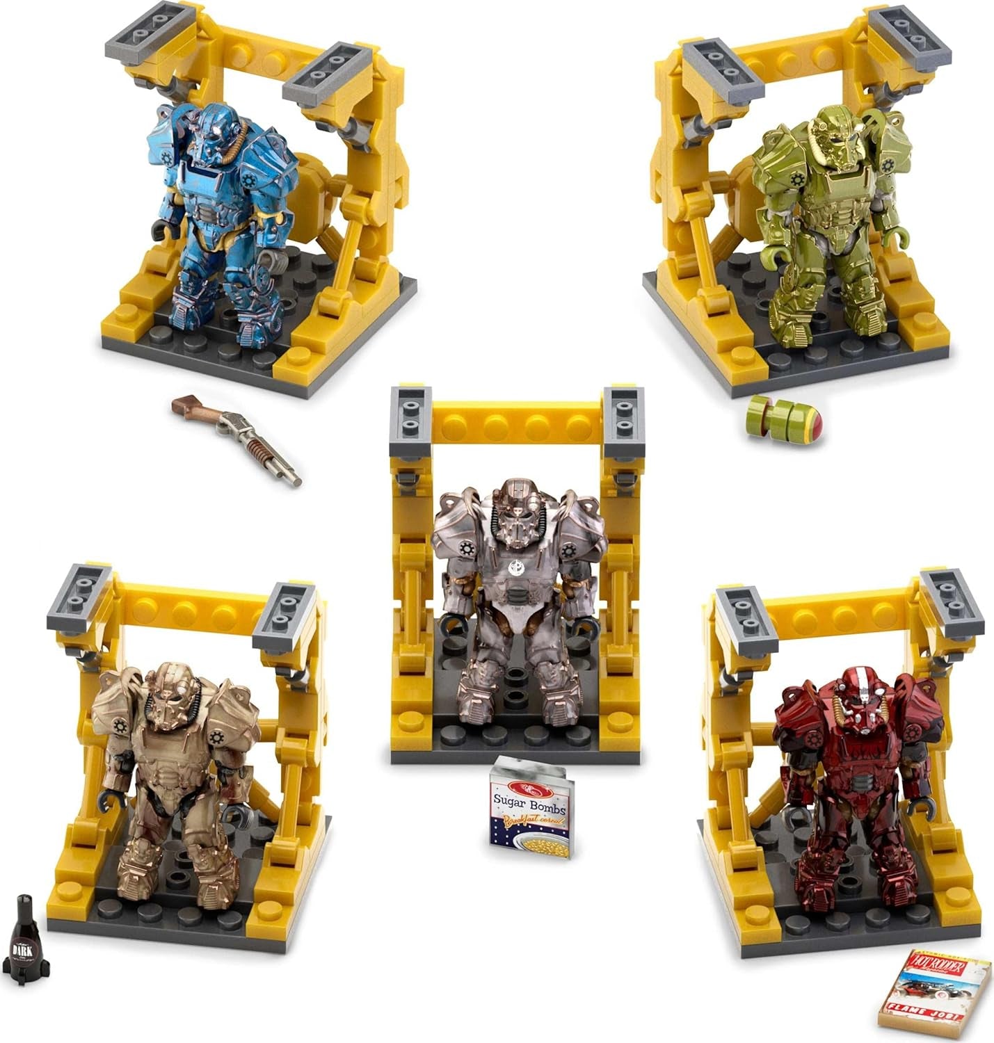 MEGA Fallout Actionfigur Bauspielzeug, T-60 Power Armor Collection mit 327 Teilen, 5 Mikro-Actionfiguren und Zubehör, für Sammler