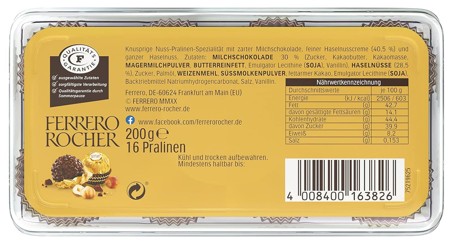 Ferrero Rocher – Specialitate de praline crocante și cremoase cu nuci – 5 pachete a câte 16 praline individuale fiecare