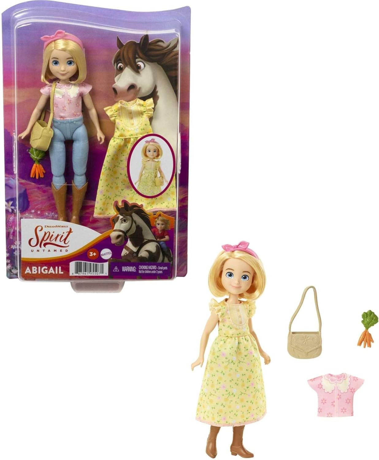 Dreamworks Spirit GXF19 - "Spirit - frei und ungezähmt" Fashionspaß Abigail Puppe (18cm), 2 modische Outfits und Zubehör, 7 bewegliche Gelenke, tolles Geschenk für Kinder ab 3 Jahren