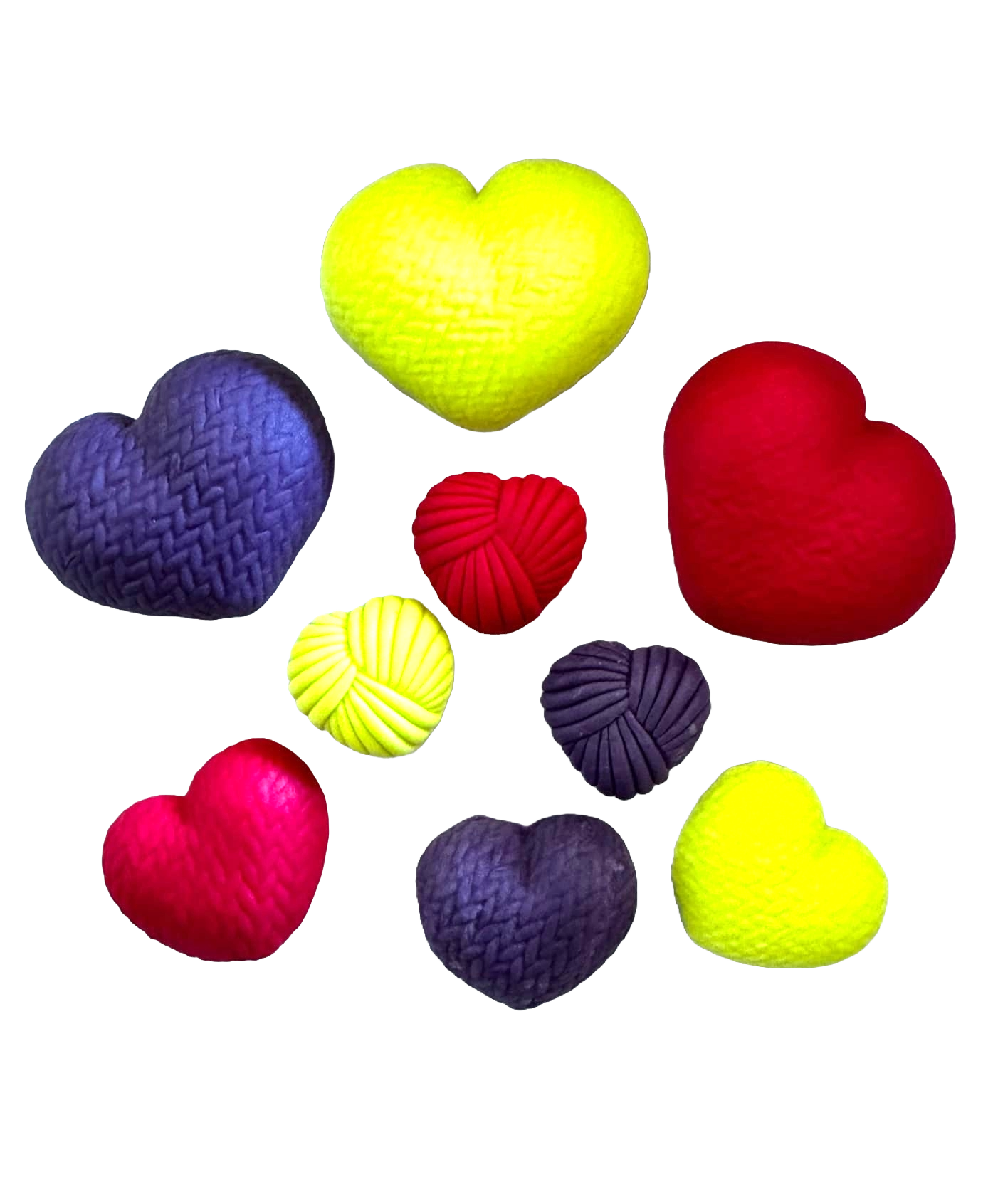 Set 9 decoratiuni comestibile din zahar, Inimi crosetate Decoratiuni din Pasta de Zahar Naty Shop