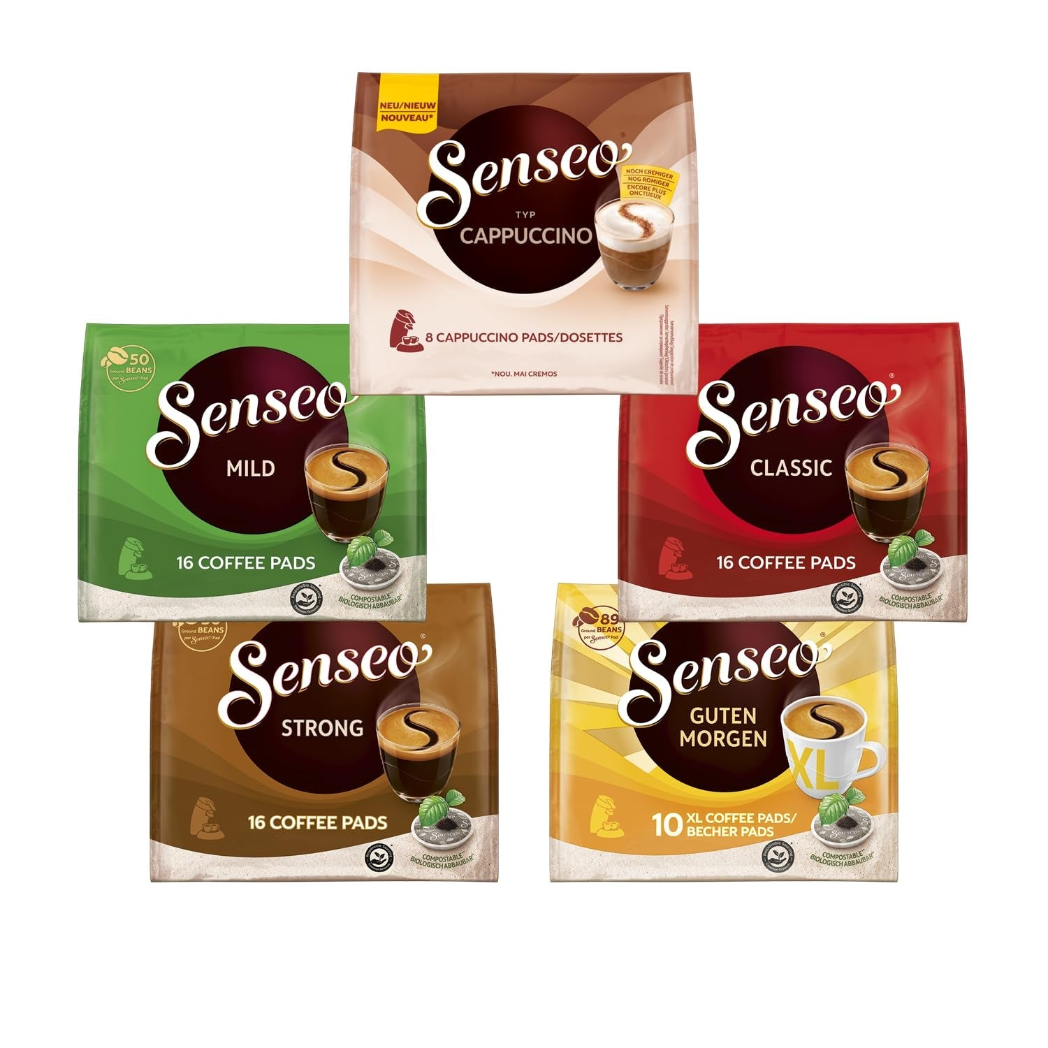 Senseo Pads Probierbox 5 Sorten, Vielfaltspaket, 5 x 16 Getränke, 80 Kaffeepads