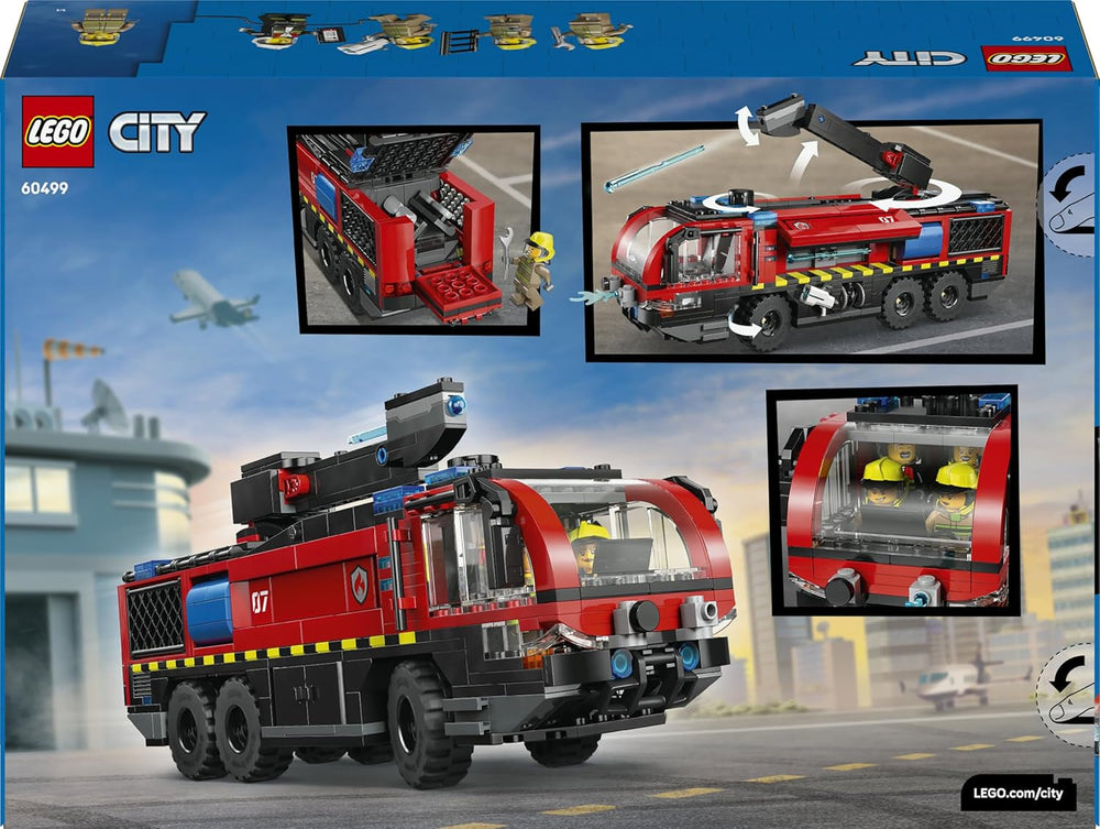 LEGO City Flughafenlöschfahrzeug - Spielzeug Einsatzfahrzeug - Modellbau mit 4 Feuerwehr Minifiguren - Geburtstagsgeschenk für Jungen ab 7 Jahren und Technikfans - 60499