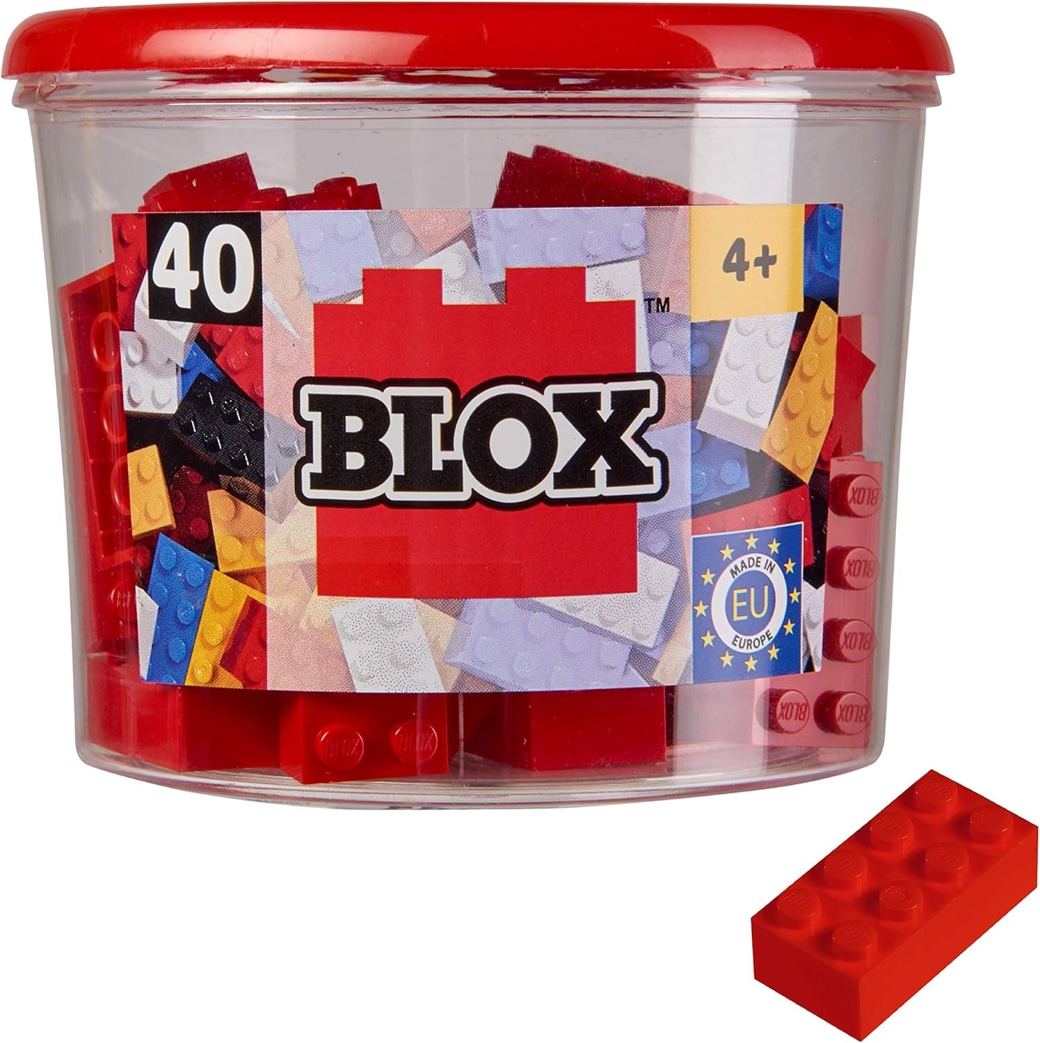 Simba 104118875 - Blox, 40 rote Klemmbausteine für Kinder ab 3 Jahren, 8er Steine, inklusive Dose, hohe Qualität, vollkompatibel mit vielen Anderen Herstellern