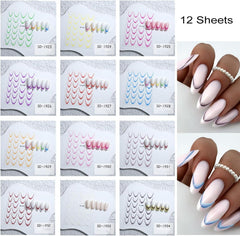 GZMAYUEN 12 culori franceze unghii autocolante 3D franceză culoare gradient unghii autocolante autoadezive unghii design unghii accesorii