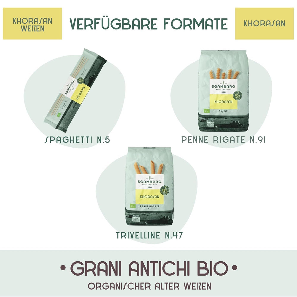 Paste Fusilli Organice Nr. 93 - 500g din grâu Khorasan – Grâu antic, bogat în proteine, cultivat 100% în Italia – Versatile în bucătărie și bogate în nutrienți