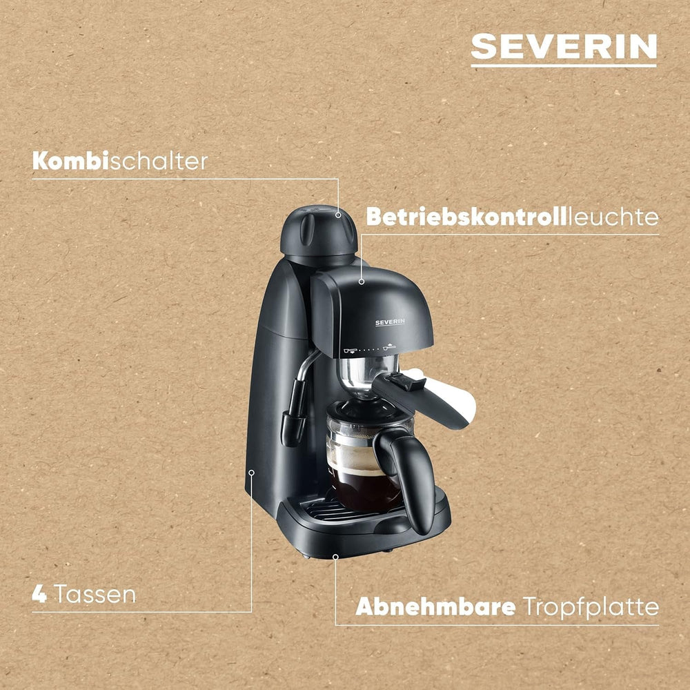 Espressor SEVERIN KA 5978 (include vas de servire și lingură de măsurat, până la 4 cești) negru, Standard