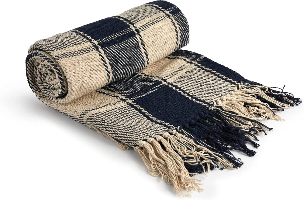 Frisco throw, Bumbac reciclat, Tradițional, Cu carouri, Pentru scaun, canapea, canapea, arunca, pătură, Antracit, 127 X 152 Cm Paturi si Cuverturi Emma Barclay Albastru marin 50X60" (127X152Cm)