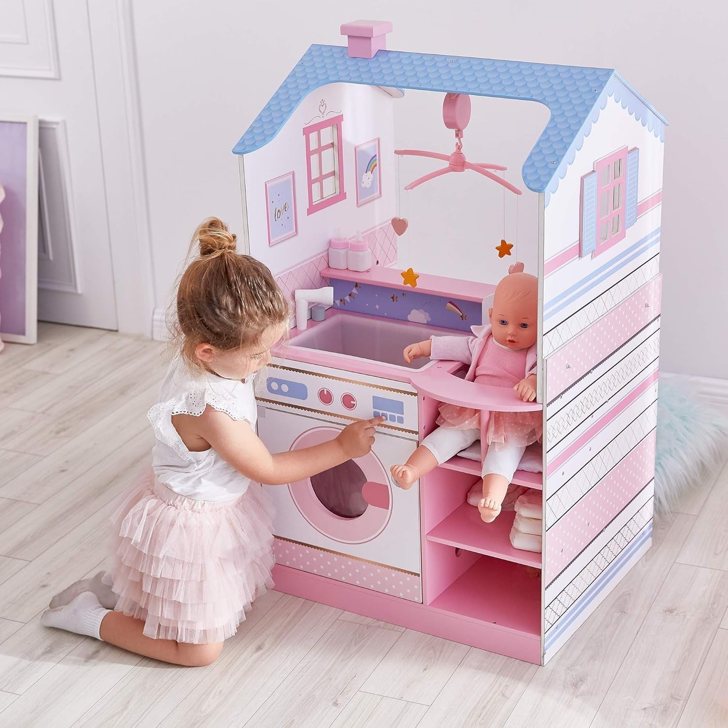 Olivia'S Little World Teamson Kids 18 Inch Baby Dolls Wooden Dollhouse Double Sided Nursery TD-11460W Casute de papusi Naty Shop