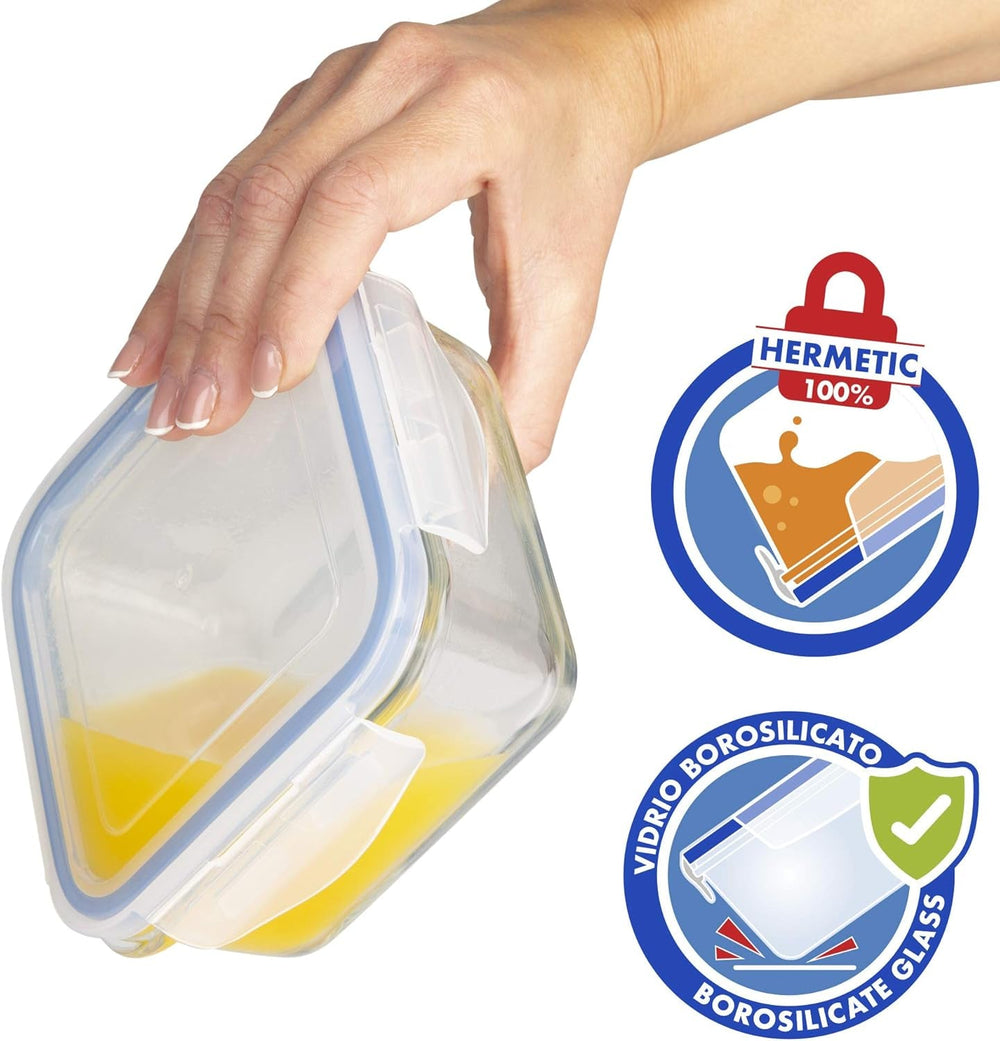 Max Home Pachet 8 recipiente etanșe din sticlă, cutie de prânz din sticlă pentru microunde, recipiente resigilabile pentru alimente, 550 mililitri, capace transparente, recipiente pentru alimente (16538) Cutii depozitare alimente Naty Shop