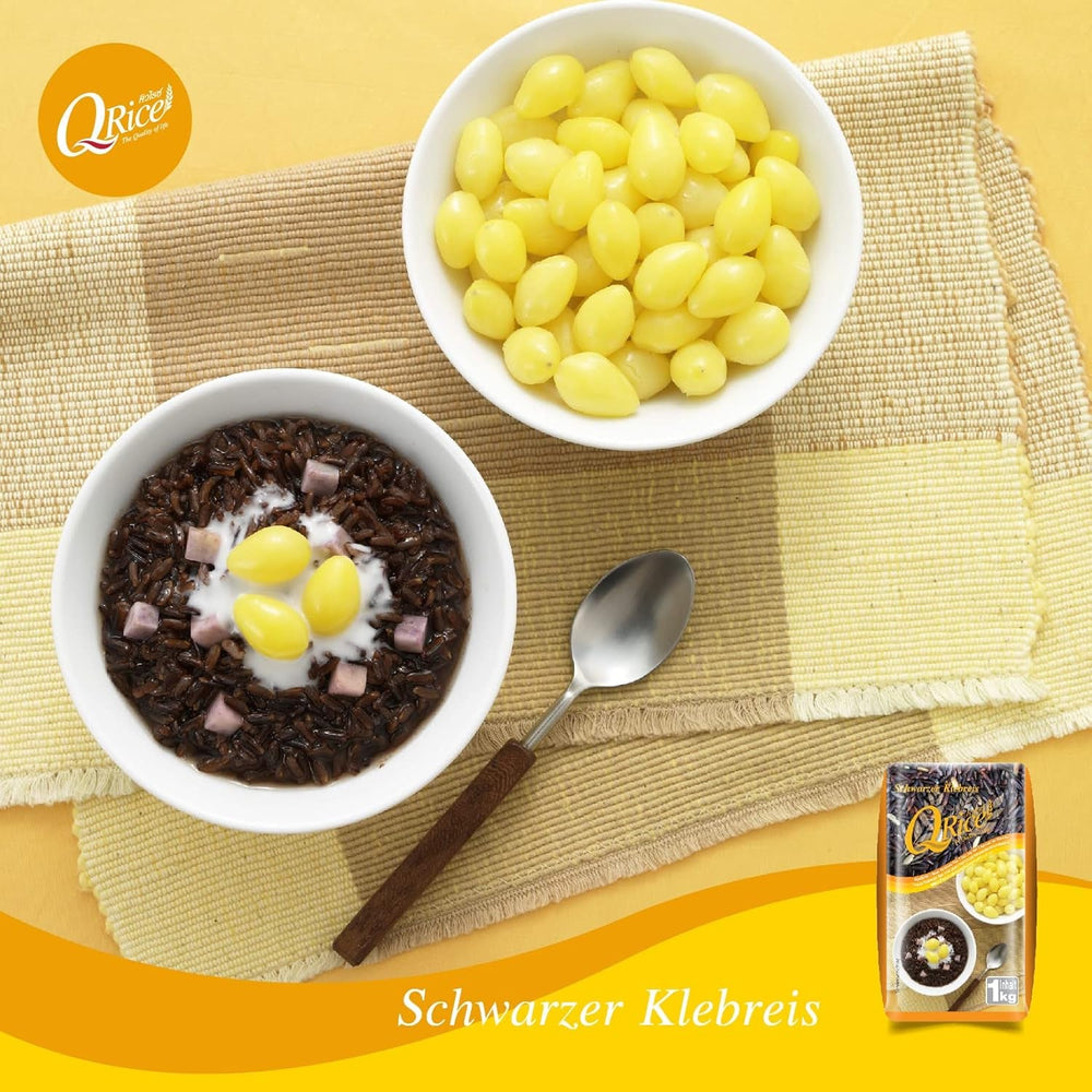 Q RICE | Orez lipicios negru cu bob lung din Thailanda | Aromatic cu o notă delicată de nucă | Ideal pentru curry, sushi și deserturi mochi | 1 x 1 kg