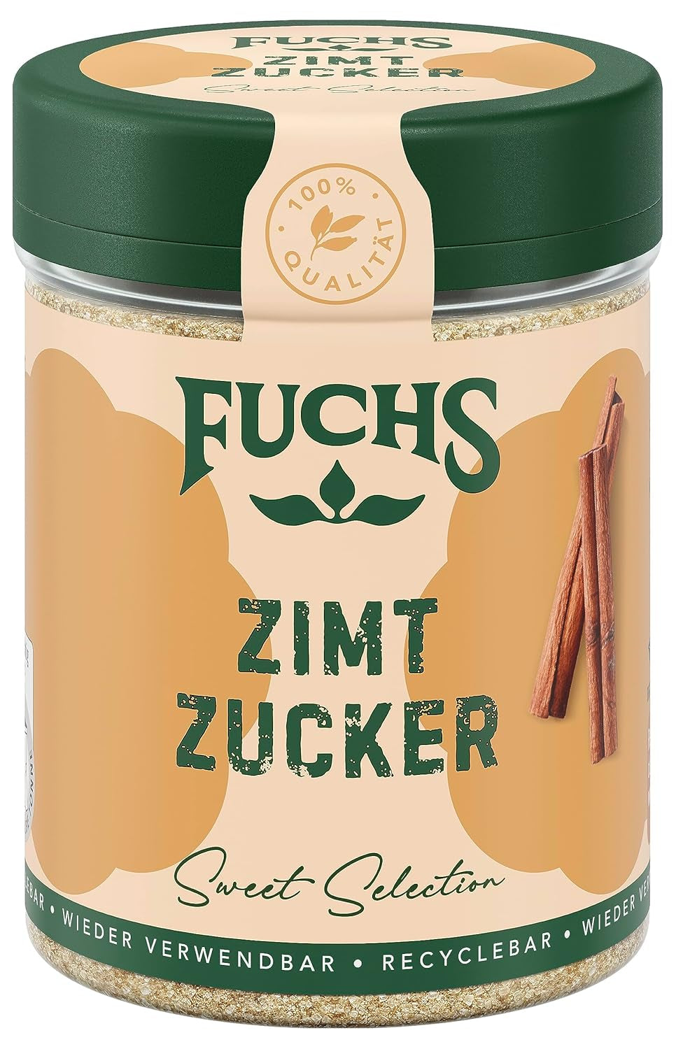 Fuchs Gewürze - Zimt Zucker - Klassiches Gewürz für Milchreis, Pfannkuchen oder Waffeln - aus natürlichen Zutaten - 100 g in wiederverwendbarer, recyclebarer Dose