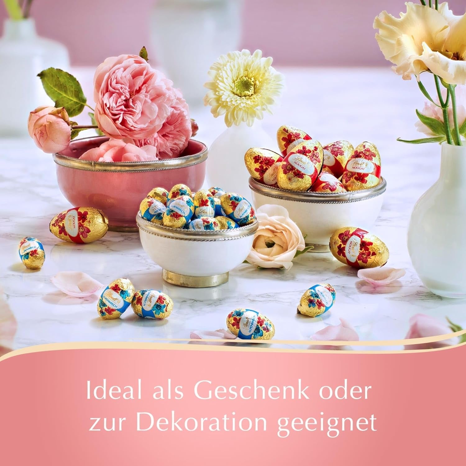 Ouă Lindt Nougat Edition Flower 90g | Nuga cu alune în ciocolată cu lapte fină | Ouă de Paște cu design primăvar | Ciocolată de Paște | Ouă de ciocolată | Cadou de ciocolată | Idee de cadou
