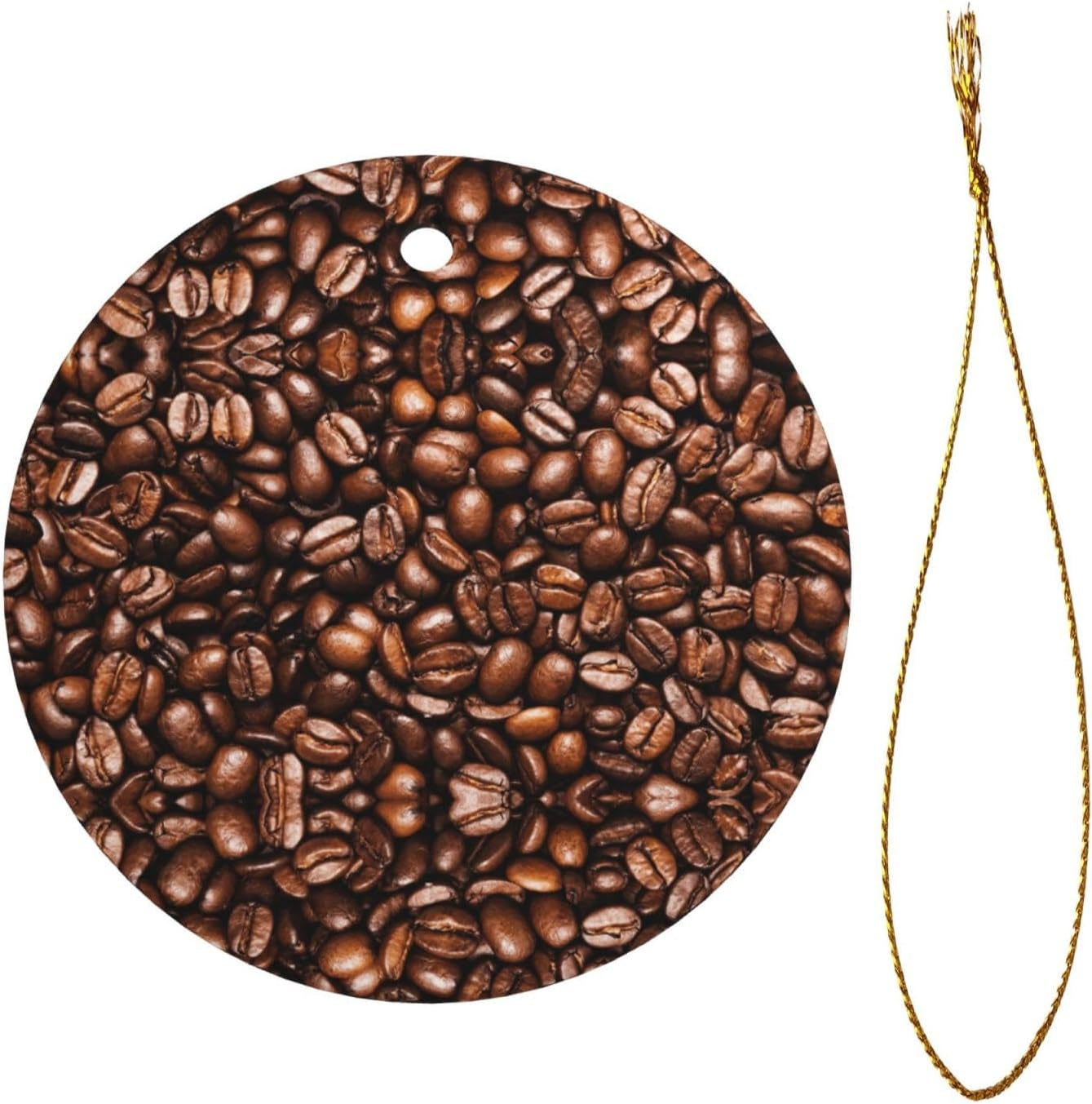 Boabe de cafea prăjite amuzante, față-verso, imprimate, ceramice, rotunde, cu șnur auriu pentru agățat, decor festiv pentru casă, birou