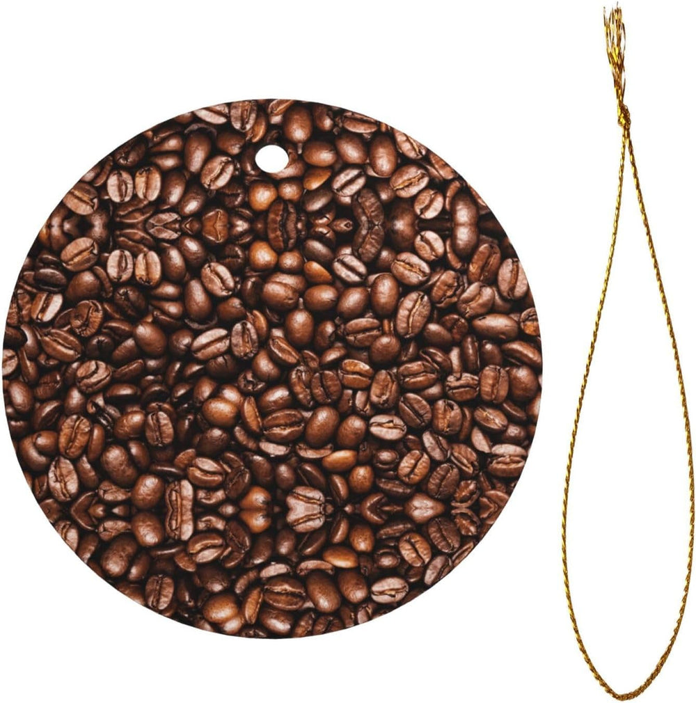 Boabe de cafea prăjite amuzante, față-verso, imprimate, ceramice, rotunde, cu șnur auriu pentru agățat, decor festiv pentru casă, birou