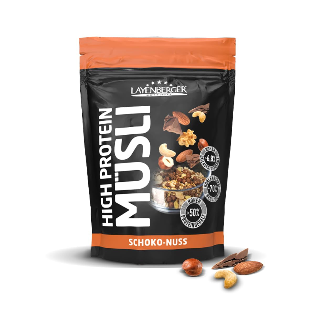 Layenberger 3K High Protein Müsli, 50% Eiweiß Und 18% Kohlenhydrate - Single Pack (1X 390 G) - Schoko-Nuss Cereale Naty Shop 390 G (1Er Pack) Schoko-Nuss