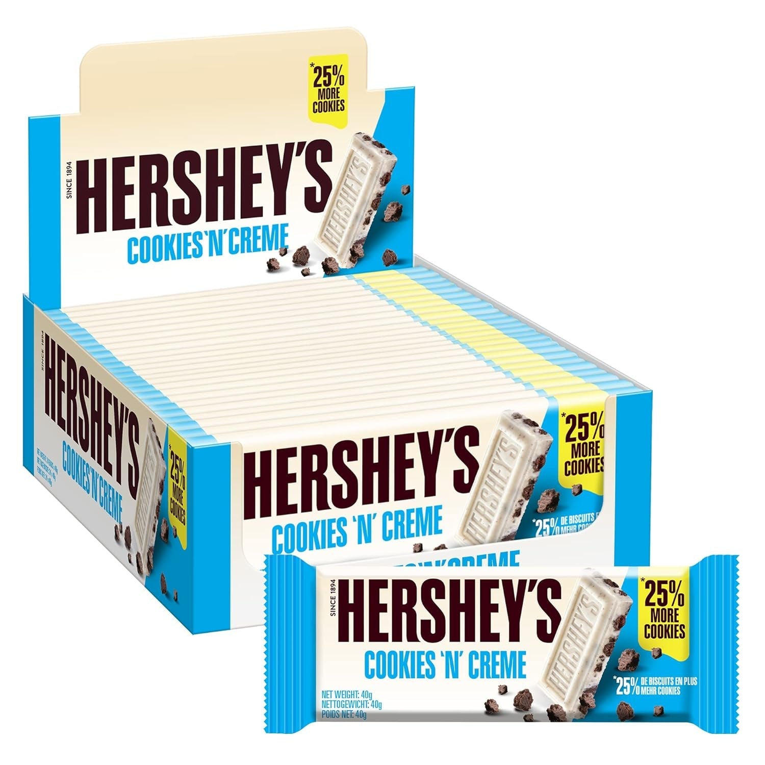 Cookies 'n' Chocolate, pachet de 24 (24 x 40g) – Ciocolată cu lapte care se topește în gură cu bucățele crocante de fursecuri