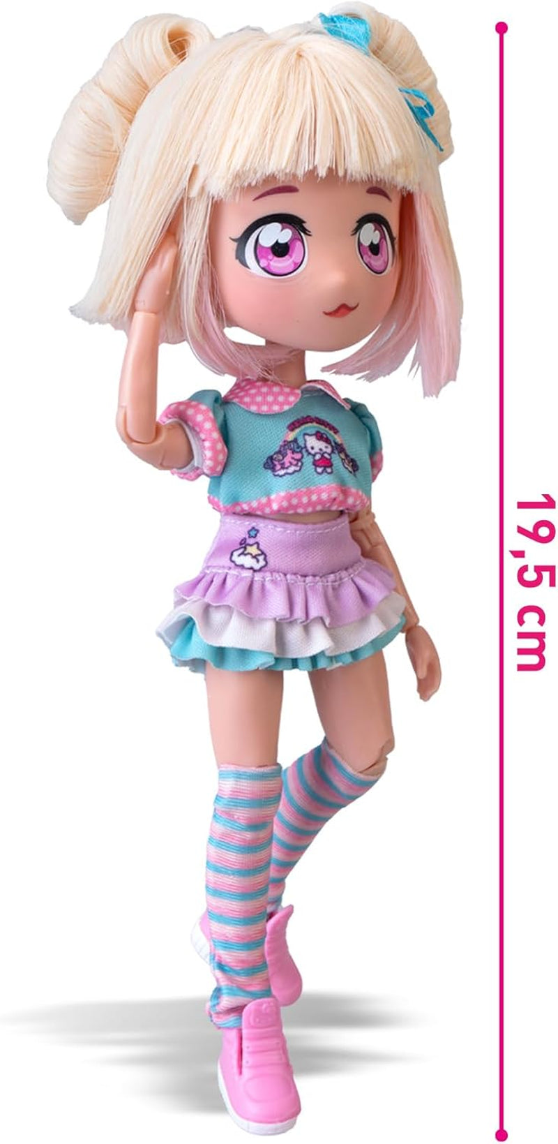 4SF -  Manga Fashion Unicorns, Japanische Fashion Puppe, Figur von 19,5 cm mit 15 Gelenkpunkten, Inklusive Ra-Ra-Rock, Beinstulpen und Haarband mit Ohren, Famosa (HKTF2000)