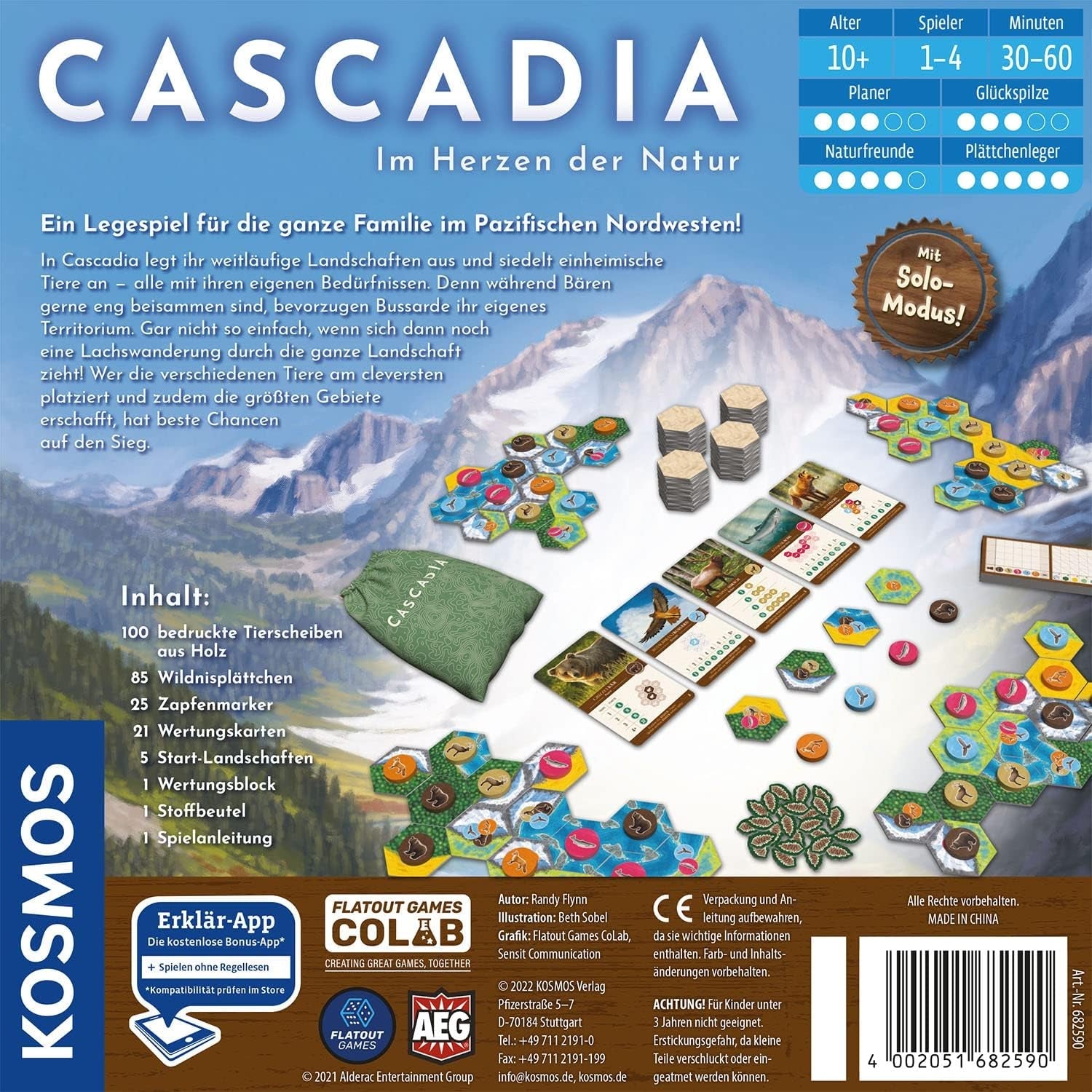 Kosmos 682590 Cascadia - În inima naturii, Jocul anului 2022, joc de societate cu elemente din lemn, joc de familie pentru 1-4 jucători cu vârsta de 10 ani și peste, joc de petrecere