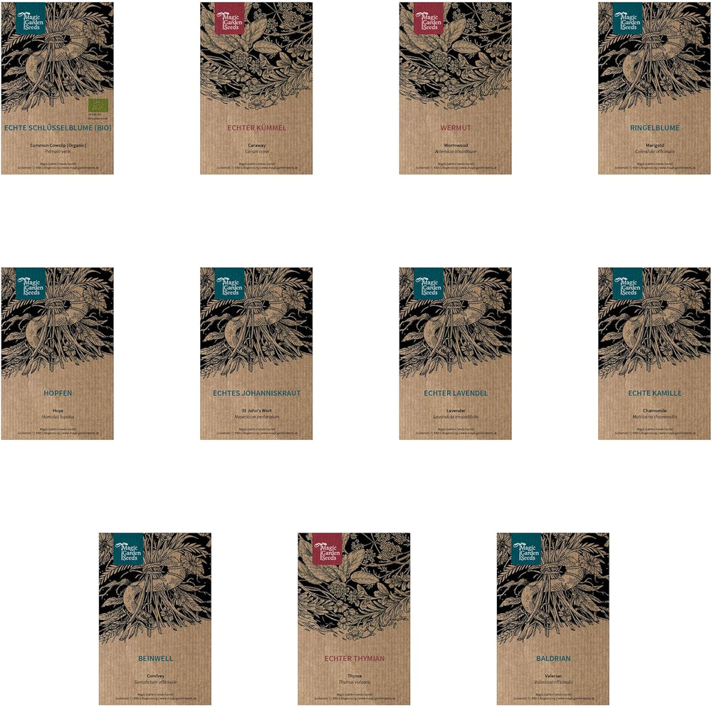 Magic Garden Seeds - Klostergarten-Kräuter Samen Geschenkset - Samen Geschenk Set Mit 11 Heil- Und Küchenkräutern - Ringelblume, Hopfen, Johanniskraut, Lavendel, Kamille, Baldrian Uvm