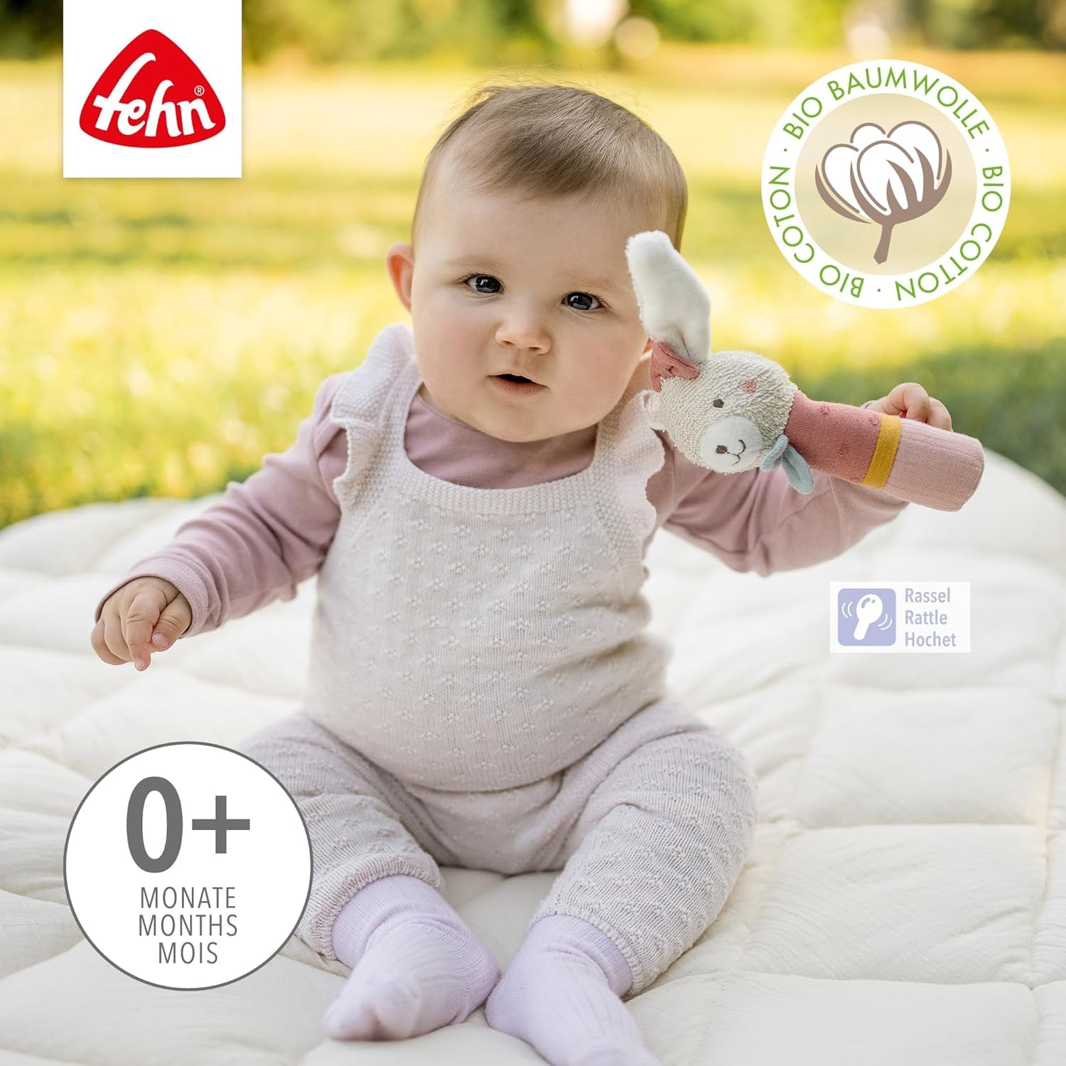 Fehn stick de prindere jucărie pentru copii fehnNatur jucărie iepure - jucărie de activitate motorie cu zornăitor pentru prindere, îmbrățișare - jucărie de prindere cu bumbac organic - jucărie pentru bebeluși și copii mici de la 0+ luni Jucarii Bebe Naty Shop