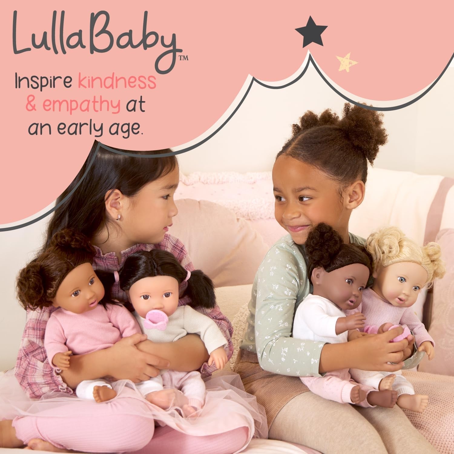 LullaBaby - Baby Puppe Dress Outfit - Kleidungsset - Rosa Kleid, Stirnband, Schnuller und Schuhe - 36 cm Baby-Puppen-Kleidung - Fantasievolles Spiel - Spielzeug für Kinder ab 2 Jahren