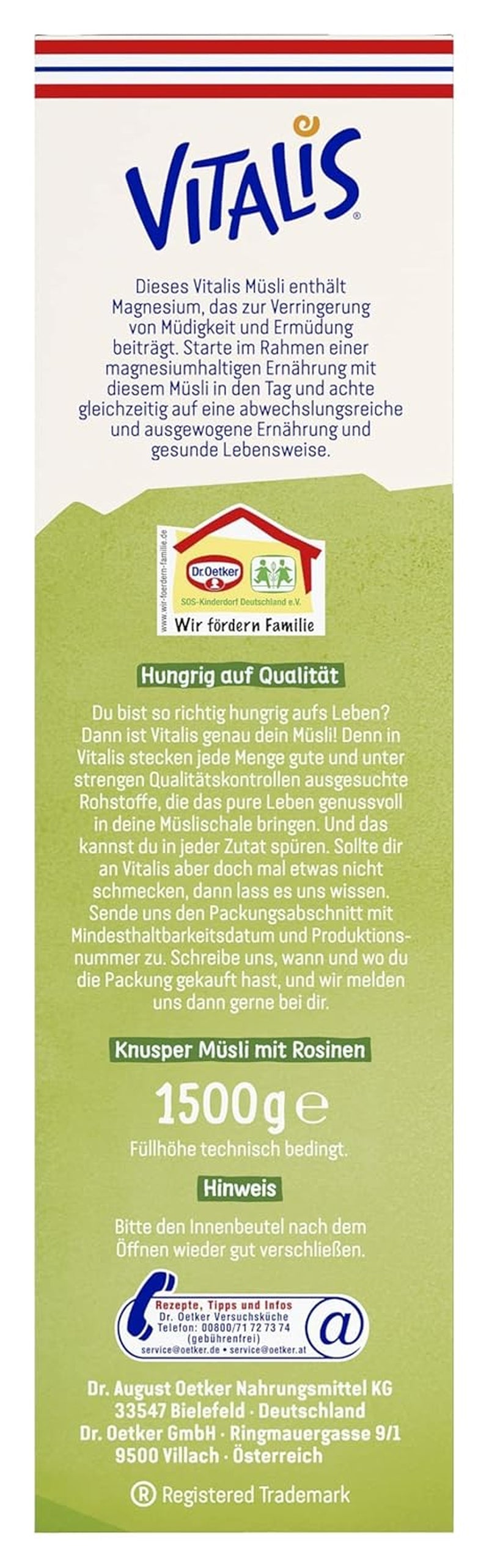 Dr. Oetker Vitalis muesli crocant clasic: pachet mare de muesli crocant pentru micul dejun cu stafide, pachet de 1, 1,5 kg