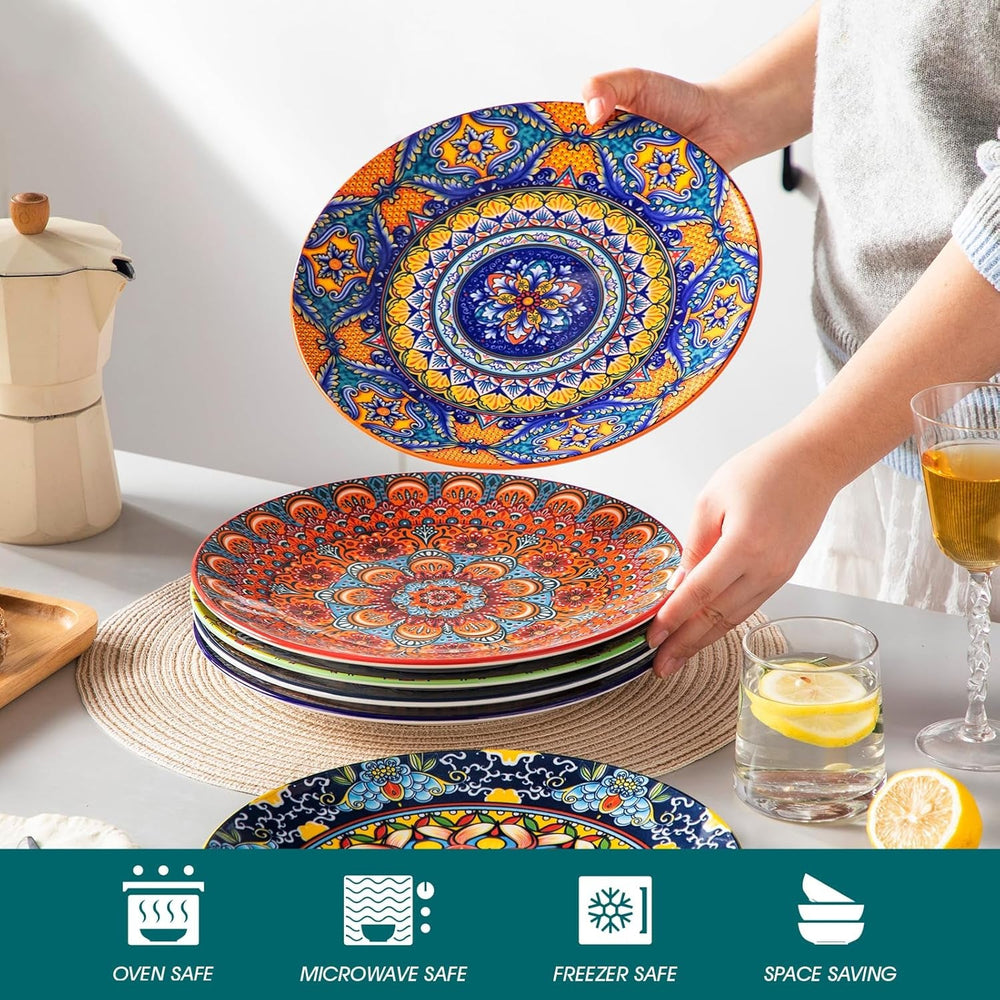 Set de farfurii de cină de 6 persoane, set de farfurii vancasso KRVI pentru 6 persoane, set de farfurii Ø 27 cm, potrivit pentru mașina de spălat vase și cuptorul cu microunde, farfurii pentru paste, farfurii pentru micul dejun, farfurii pentru tort