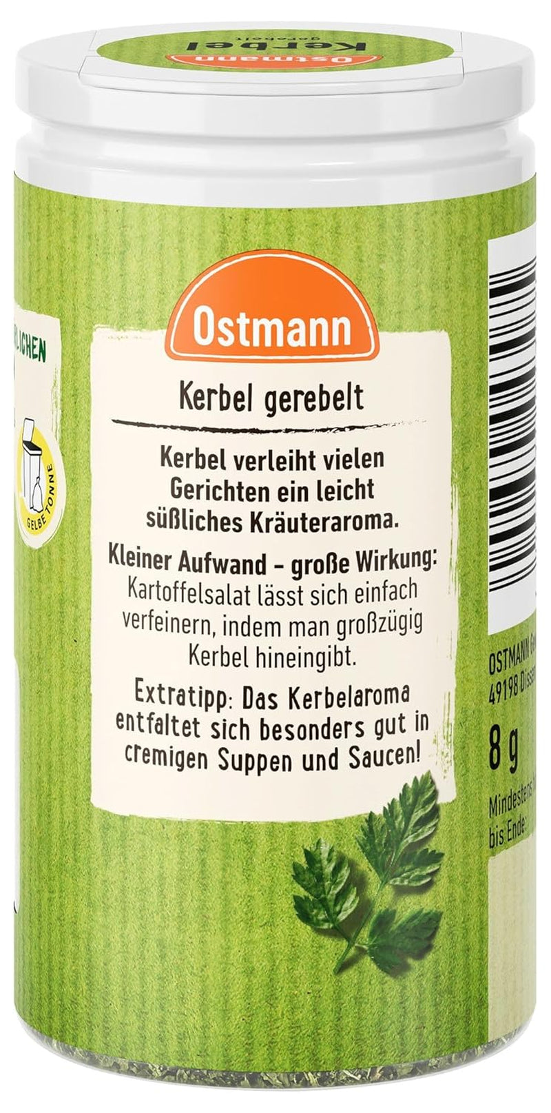 Ostmann Gewürze - Kerbel gerebelt | Kräuternote für Lammgerichten und deftige Eintöpfe | 8 g in der Streudose