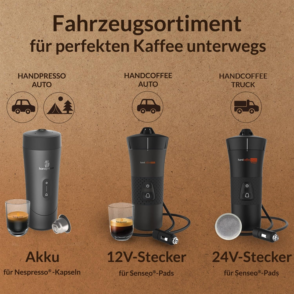 Handpresso - Handcoffee Auto 21000 | Espressor auto de 12V - Espressor de 12 volți pentru mașini | Espressor Senseo Pad pentru mașini - Espressor de călătorie de 12V | Espressor de 12 volți pentru autorulote
