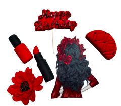 Set 6 decoratiuni comestibile din pasta de zahar, Beautiful Lady, Rosu si Negru Decoratiuni din Pasta de Zahar Naty Shop