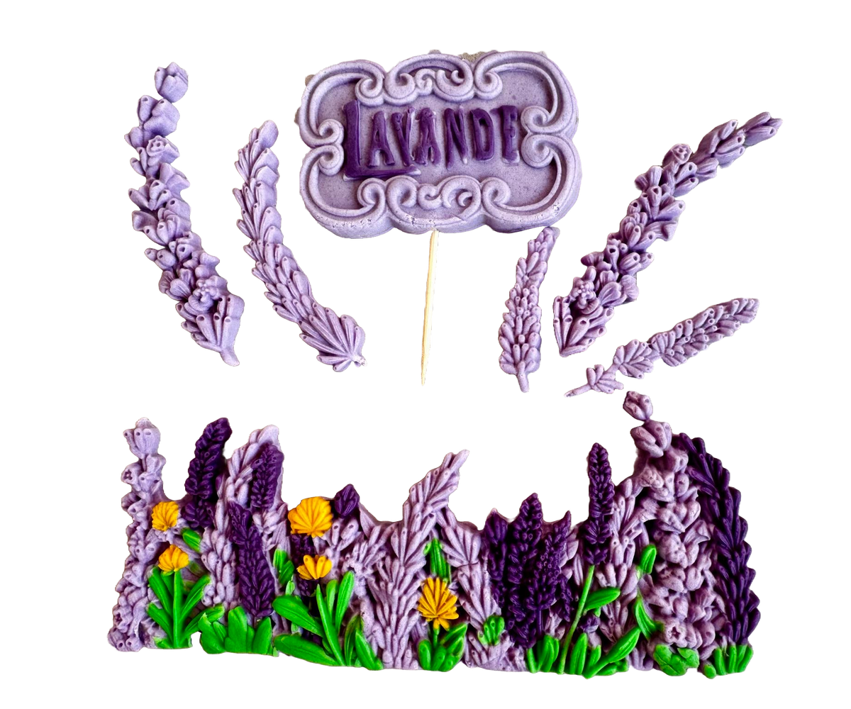 Set 7 decoratiuni comestibile din pasta de zahar, Lavanda Decoratiuni din Pasta de Zahar Naty Shop