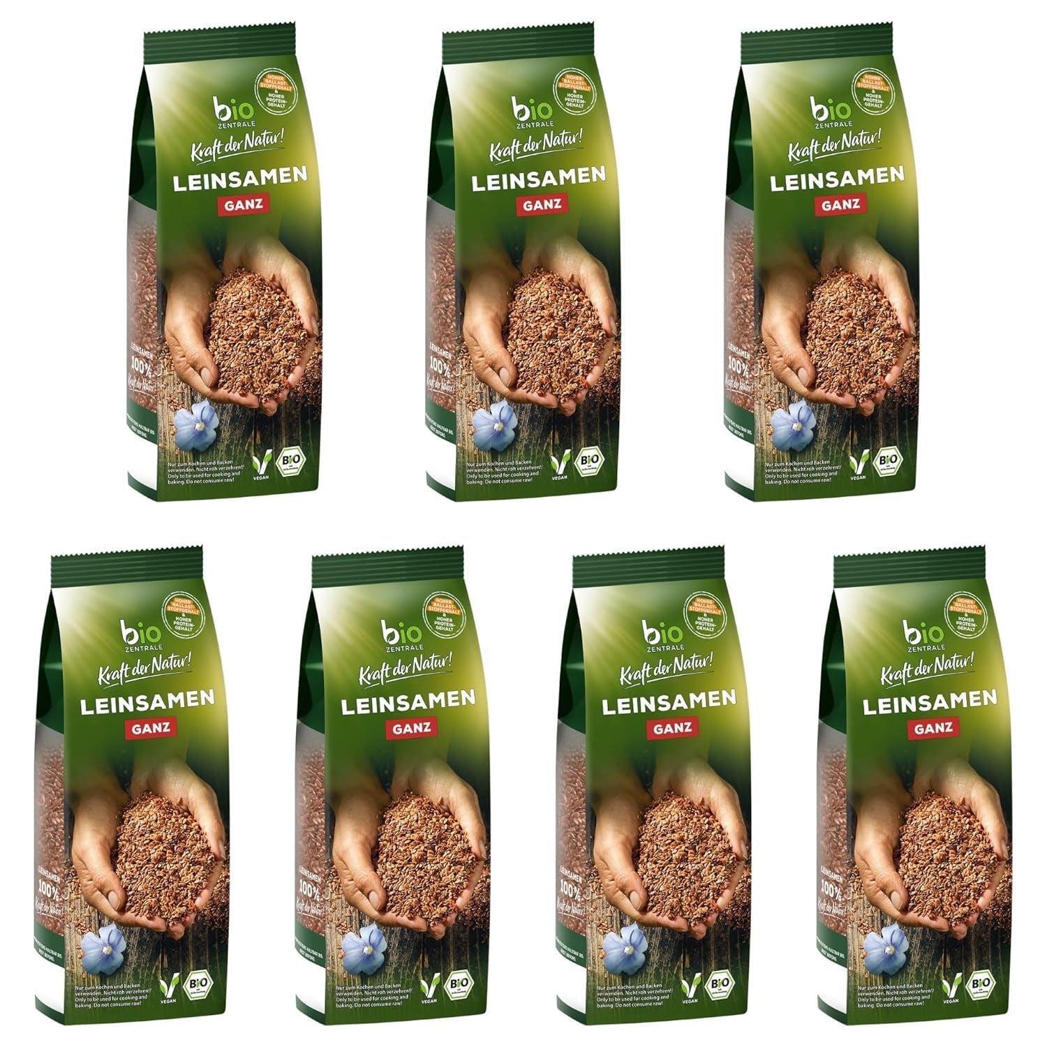 Semințe de in integrale Biozentrale | 7 x 400g semințe de in organice | Ideale pentru iaurt, musli și pâine | Alternativă la psyllium, semințe de cânepă și semințe de chia