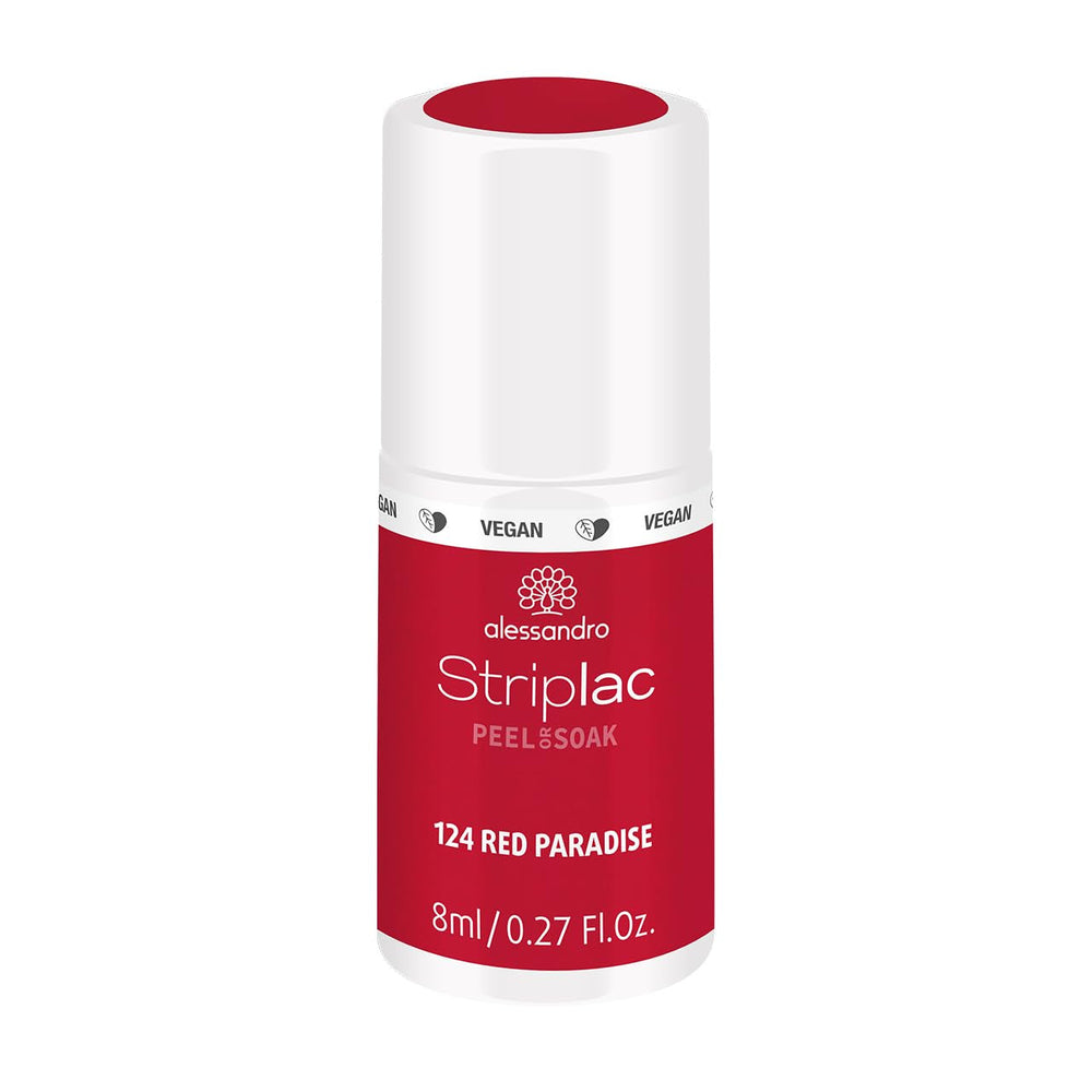 Oja UV alessandro Striplac Red Paradise – Delicată și de lungă durată – Îndepărtare ușoară datorită tehnologiei de îndepărtare – Vegană și fără cruzime – 8 ml